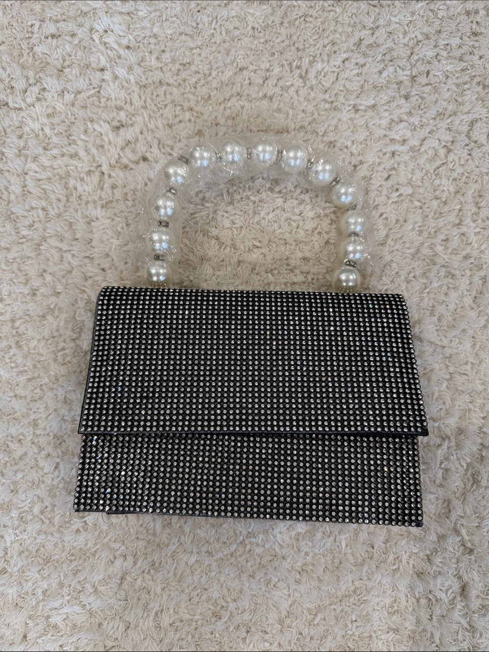 Sparkle Pearl-Handle Black Evening Mini Bag